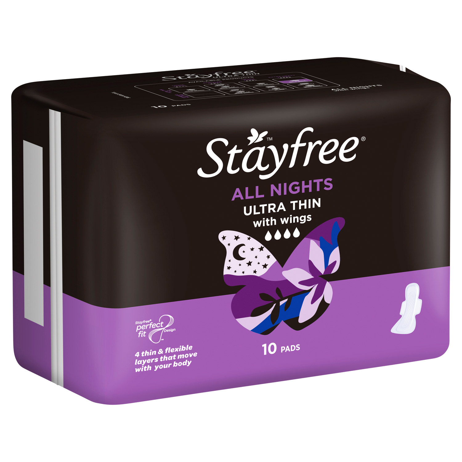 STAYFREE® Ultra Thin All Night Pads With Wings